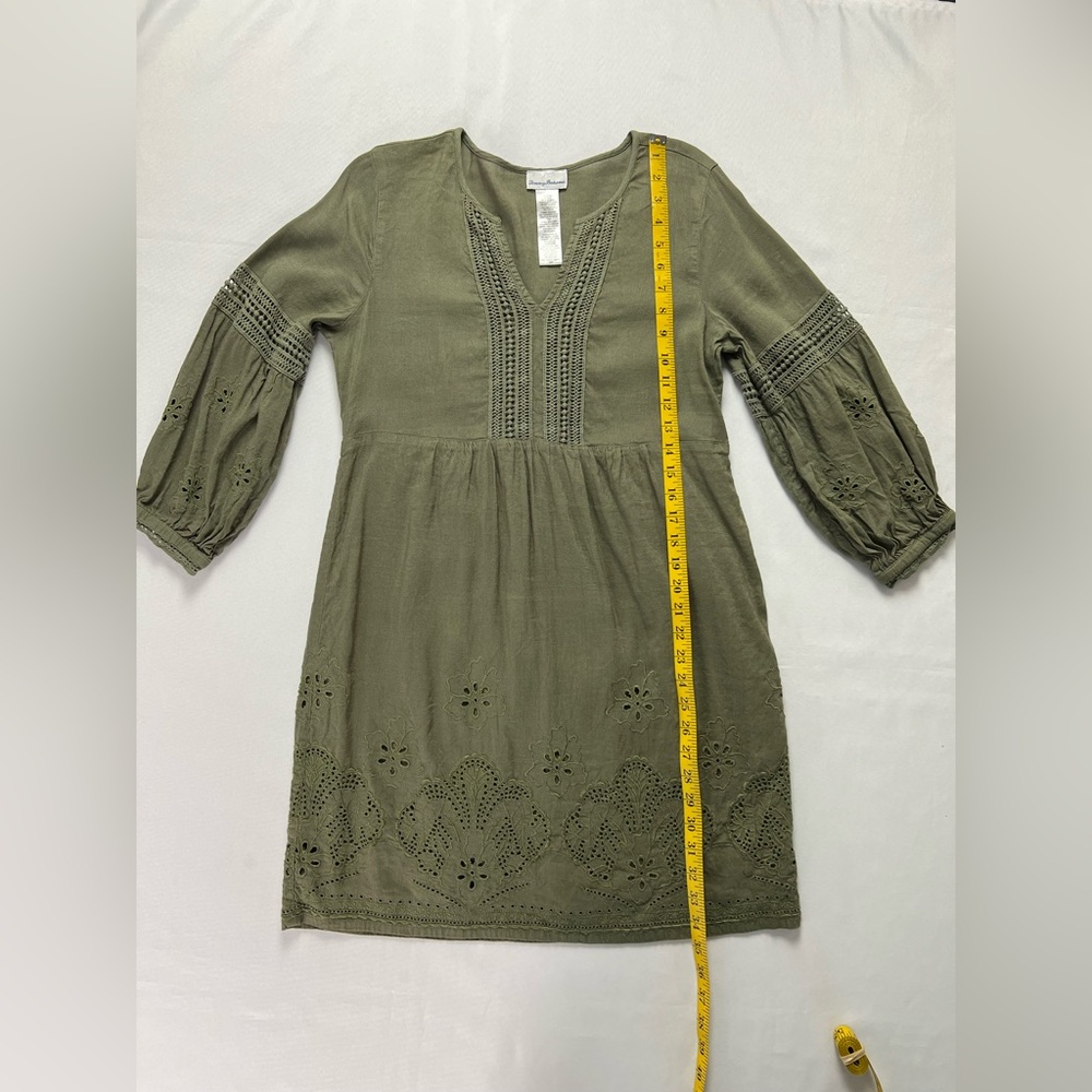 Tommy Bahama Olive Green Linen Viscose Eyelet Boho Peasant Dress - Picture 9 of 14